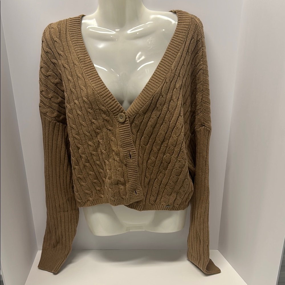 Hollister Brown Cable Knit Cardigan Sweater